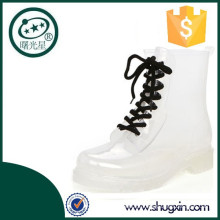 china damenschuhe dekorative klar knöchel hohe keil kunststoff pvc regen stiefel B-817